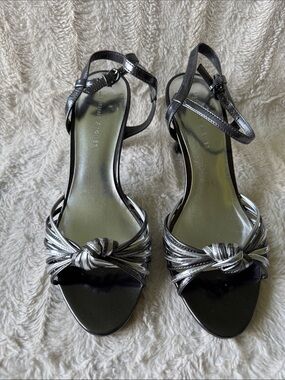 Etienne Aigner Metallic Silver Knot-Front Ankle-Strap Sandals NWOT